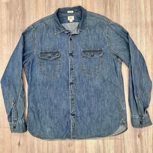 J Crew Men's Blue Button Up Long Sleeve Chest Pocket Jean‎ Denim Jacket Size XL
